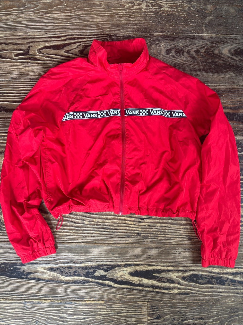 Vans Bright Red Cropped Bomber Jacket with Checker Trim